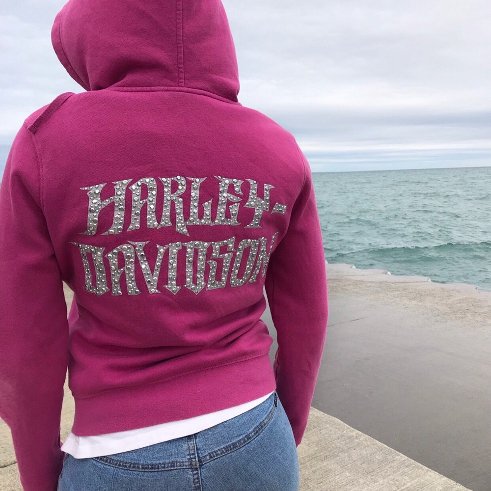 Hot pink Harley Davidson rhinestone hoodie